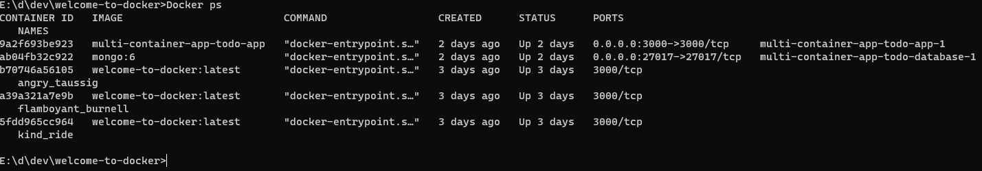 Sample Docker PS output